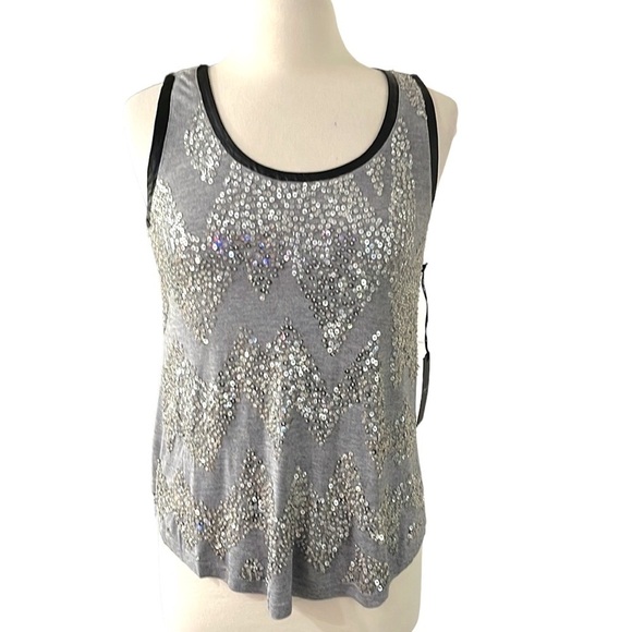 NWT Line and Dot Sequined Tank Top Grey SZ S - Picture 1 of 8